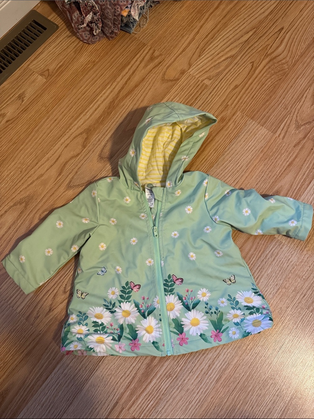 Little Me Green Floral Hooded Raincoat